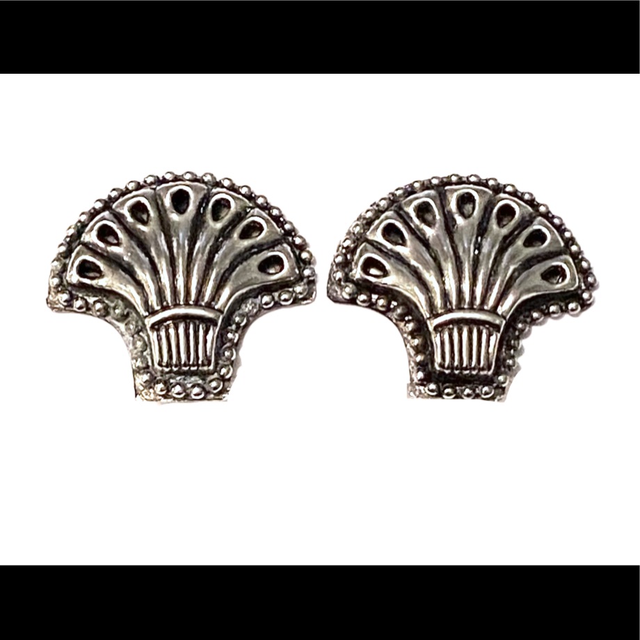 Vintage Fan Statement Silver Earrings Clip On